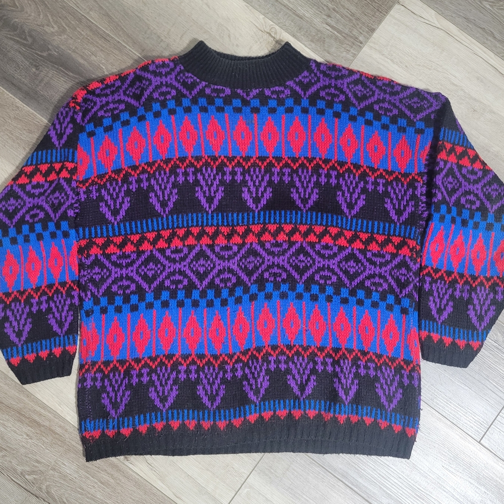 Vintage In Resource Sweater – Bold Geometric Knit – Size L Made in USA